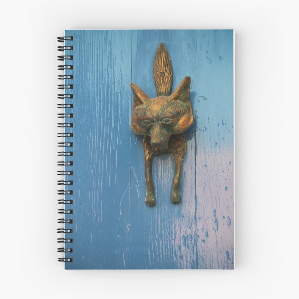 Item preview, Fox Door Knocker On Blue Wooden Door With Patinaed Brass Detail And Rustic Charm designed and sold by Nmallia.