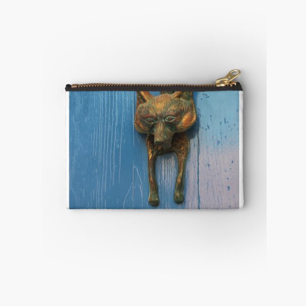 Item preview, Fox Door Knocker On Blue Wooden Door With Patinaed Brass Detail And Rustic Charm designed and sold by Nmallia.