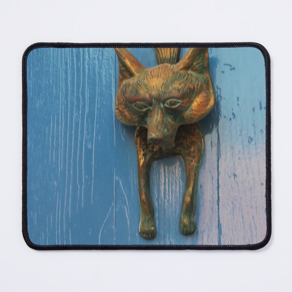 Item preview, Fox Door Knocker On Blue Wooden Door With Patinaed Brass Detail And Rustic Charm designed and sold by Nmallia.