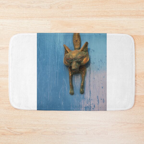 Item preview, Fox Door Knocker On Blue Wooden Door With Patinaed Brass Detail And Rustic Charm designed and sold by Nmallia.