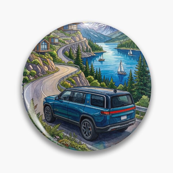 Item preview, Electric SUV Watercolor Illustration On Scenic Mountain Road Drive designed and sold by RevUpDesign.