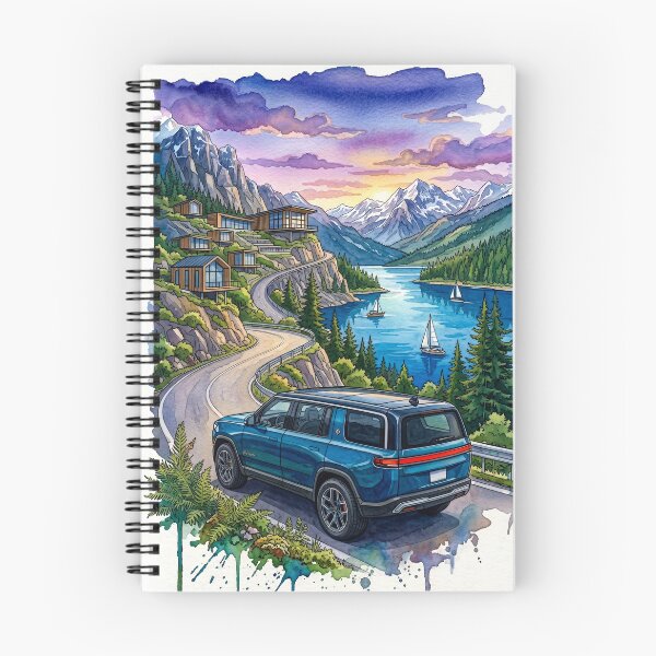 Item preview, Electric SUV Watercolor Illustration On Scenic Mountain Road Drive designed and sold by RevUpDesign.