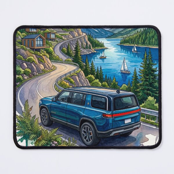 Item preview, Electric SUV Watercolor Illustration On Scenic Mountain Road Drive designed and sold by RevUpDesign.