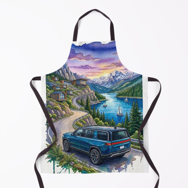 Item preview, Electric SUV Watercolor Illustration On Scenic Mountain Road Drive designed and sold by RevUpDesign.