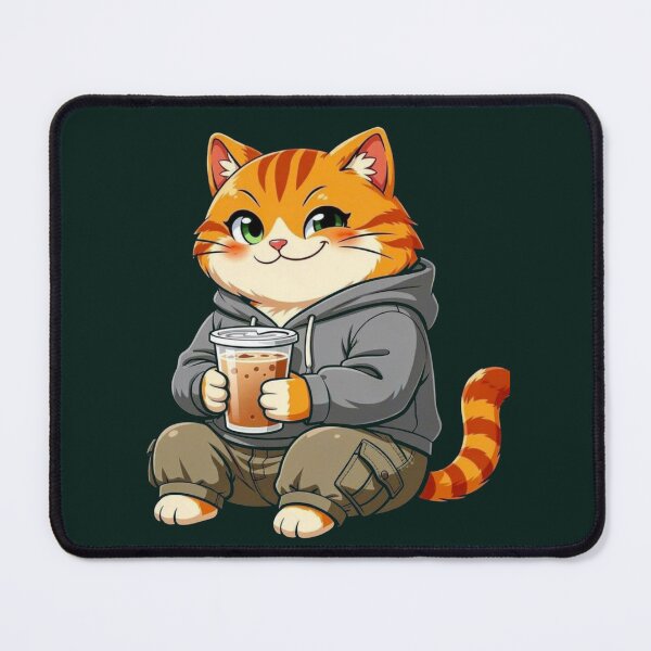 Item preview, Cute Orange Cat in Hoodie Drinking Iced Coffee Boba designed and sold by ChaemmRichStudio.