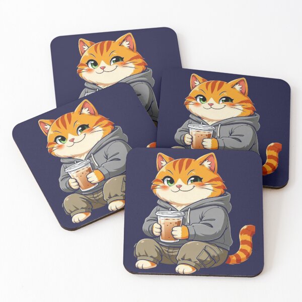 Item preview, Cute Orange Cat in Hoodie Drinking Iced Coffee Boba designed and sold by ChaemmRichStudio.