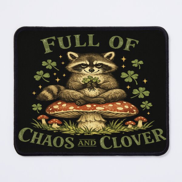 Item preview, Full Of Chaos And Clover Raccoon Cottagecore designed and sold by POD DYNASTY | Original Print On Demand T-Shirt Graphics.