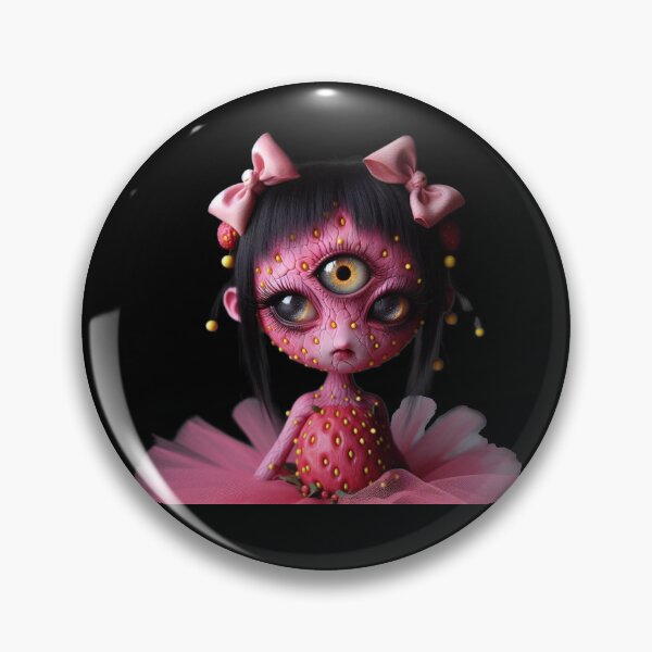 Item preview, Creepy Cute Three Eyed Strawberry Doll in Pink Tutu designed and sold by LujziWorld.