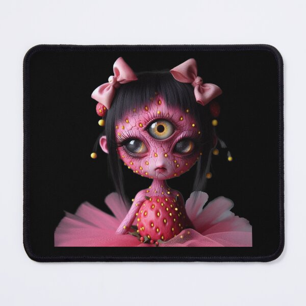 Item preview, Creepy Cute Three Eyed Strawberry Doll in Pink Tutu designed and sold by LujziWorld.