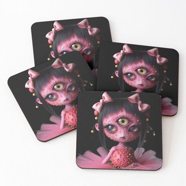 Item preview, Creepy Cute Three Eyed Strawberry Doll in Pink Tutu designed and sold by LujziWorld.