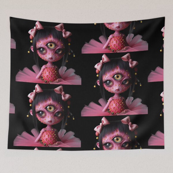 Item preview, Creepy Cute Three Eyed Strawberry Doll in Pink Tutu designed and sold by LujziWorld.