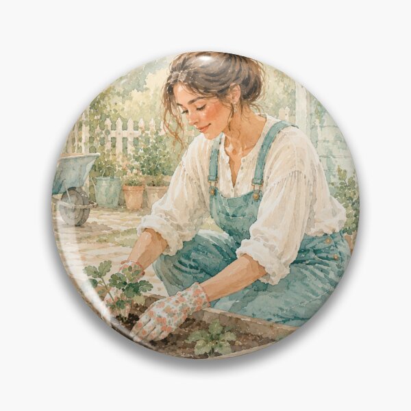 Item preview, Watercolour Woman Gardening in a Cottage Garden designed and sold by Creative Nook.
