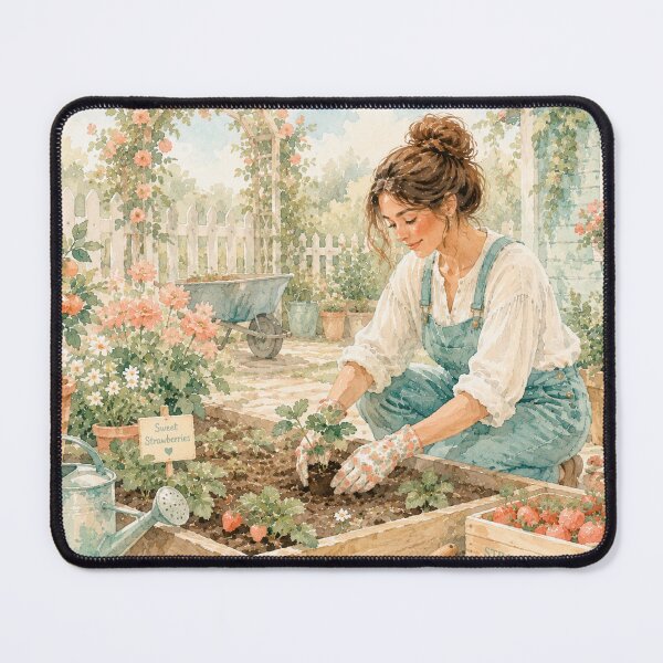 Item preview, Watercolour Woman Gardening in a Cottage Garden designed and sold by Creative Nook.