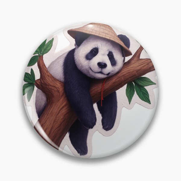 Item preview, Relaxing Giant Panda Straw Hat Tree Branch Cute Wildlife Art Sticker Print designed and sold by ARTCREATESHOP.