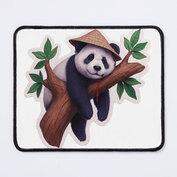 Item preview, Relaxing Giant Panda Straw Hat Tree Branch Cute Wildlife Art Sticker Print designed and sold by ARTCREATESHOP.