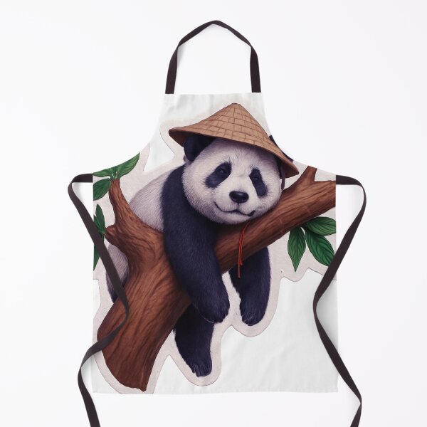 Item preview, Relaxing Giant Panda Straw Hat Tree Branch Cute Wildlife Art Sticker Print designed and sold by ARTCREATESHOP.