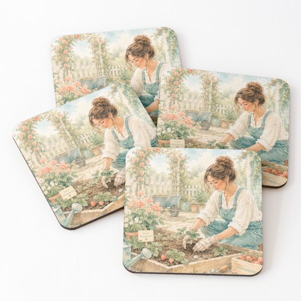 Item preview, Watercolour Woman Gardening in a Cottage Garden designed and sold by Creative Nook.