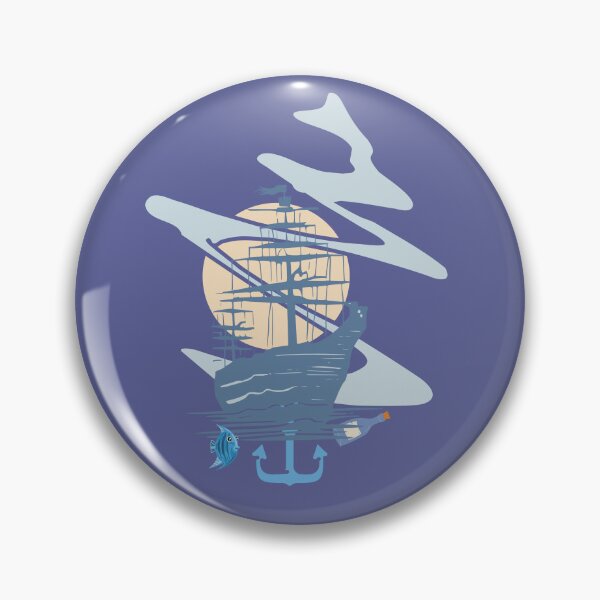 Item preview, Pastel Sailing Ship with Anchor & Massage Bottle - Calm Ocean Nautical Art. designed and sold by LunaPrintCo.