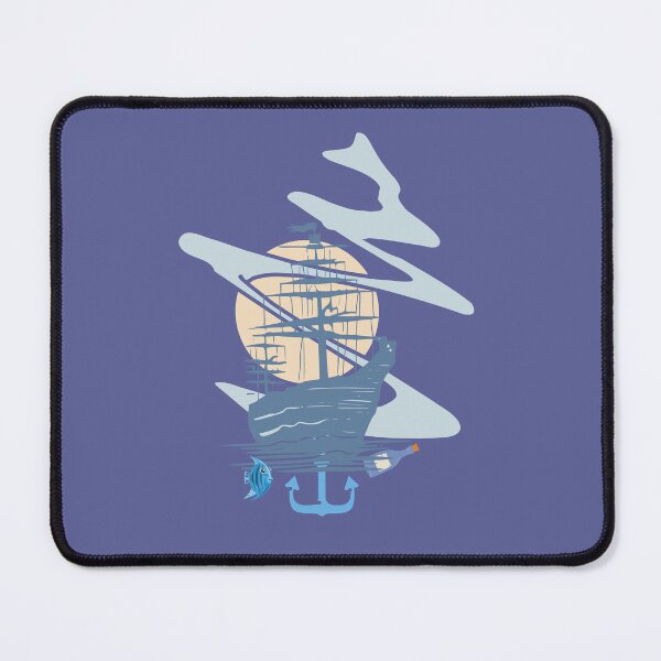 Item preview, Pastel Sailing Ship with Anchor & Massage Bottle - Calm Ocean Nautical Art. designed and sold by LunaPrintCo.