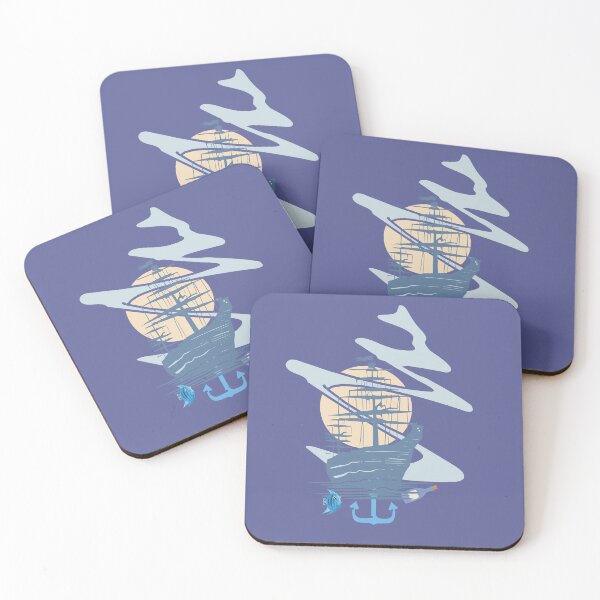 Item preview, Pastel Sailing Ship with Anchor & Massage Bottle - Calm Ocean Nautical Art. designed and sold by LunaPrintCo.