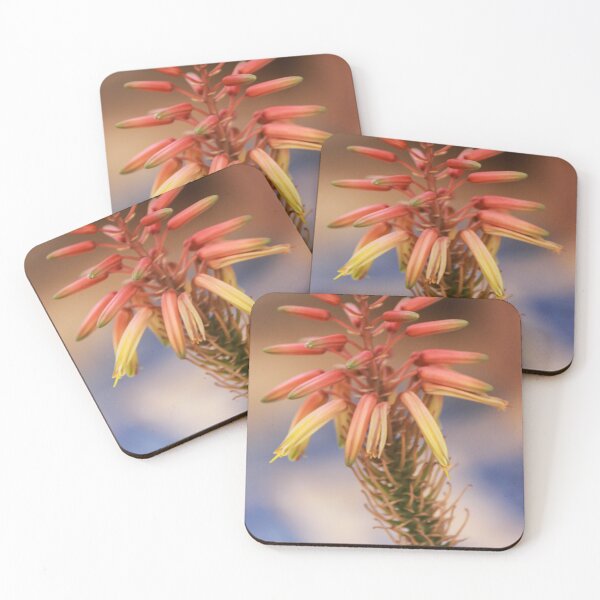 Item preview, Aloe Flower Close-Up With Orange and Yellow Tubular Blooms On Succulent Stem In Soft Bokeh designed and sold by Nmallia.