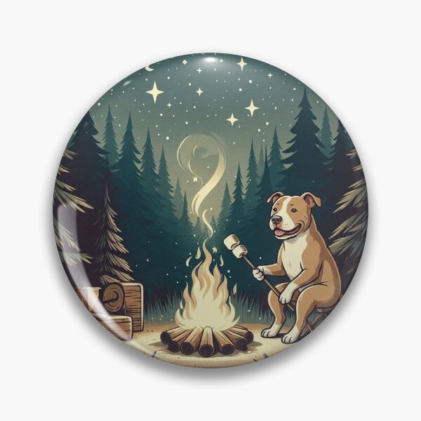 Item preview, Camping Pitbull Dog – Cozy Night by the Fire designed and sold by Dogandesighn.