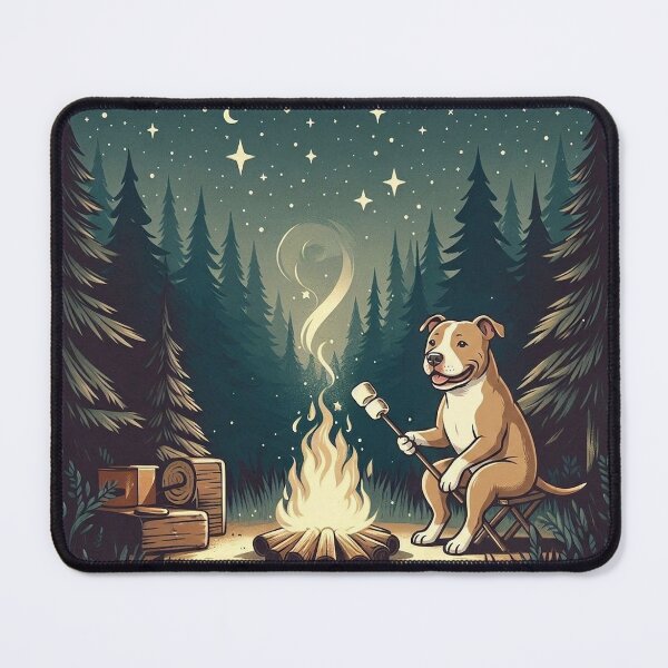Item preview, Camping Pitbull Dog – Cozy Night by the Fire designed and sold by Dogandesighn.