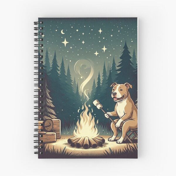Item preview, Camping Pitbull Dog – Cozy Night by the Fire designed and sold by Dogandesighn.
