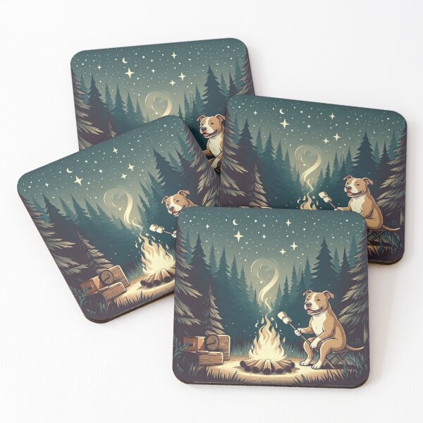 Item preview, Camping Pitbull Dog – Cozy Night by the Fire designed and sold by Dogandesighn.
