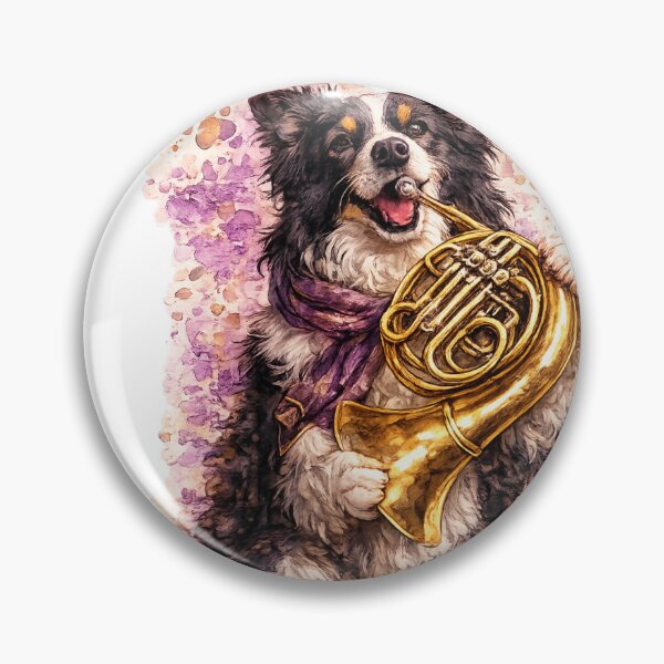 Item preview, Watercolor Border Collie Dog Playing Brass Instrument designed and sold by FurryNotes.