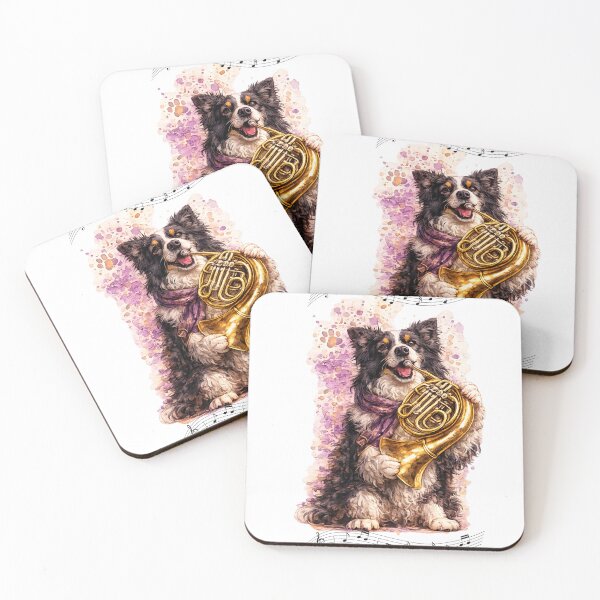 Item preview, Watercolor Border Collie Dog Playing Brass Instrument designed and sold by FurryNotes.