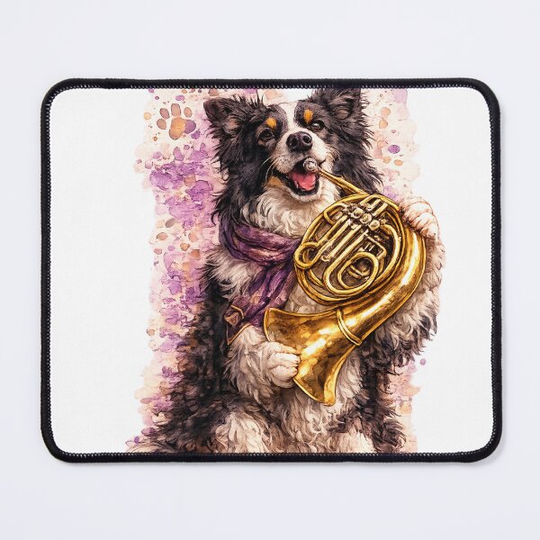 Item preview, Watercolor Border Collie Dog Playing Brass Instrument designed and sold by FurryNotes.