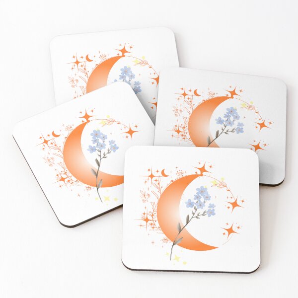 Item preview, Celestial Orange Crescent Moon and Blue Wildflowers Mystic Astrology designed and sold by vibecraft_studio2.