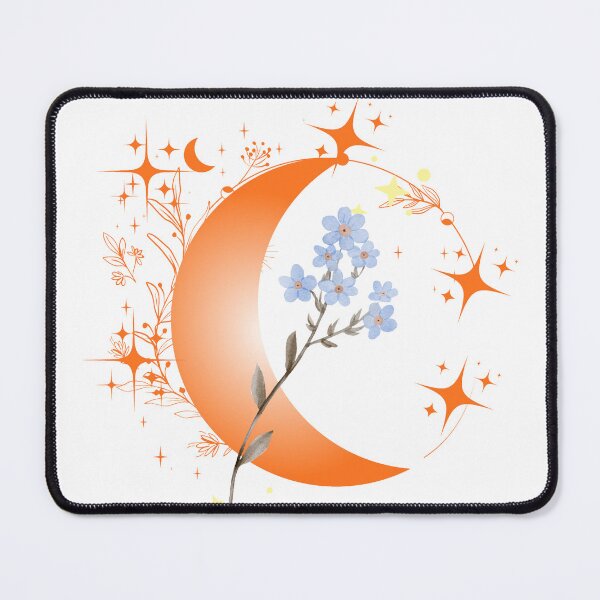 Item preview, Celestial Orange Crescent Moon and Blue Wildflowers Mystic Astrology designed and sold by vibecraft_studio2.