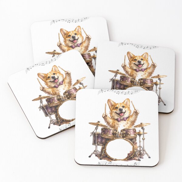 Item preview, Watercolor Corgi Dog Playing Drums Music designed and sold by FurryNotes.