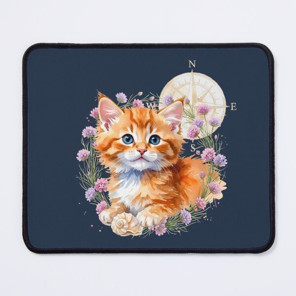 Item preview, Lucky Orange Cat & Nautical Compass | Coastal Cottagecore Art designed and sold by Englandbear.