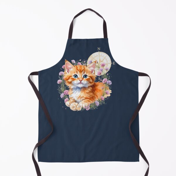 Item preview, Lucky Orange Cat & Nautical Compass | Coastal Cottagecore Art designed and sold by Englandbear.