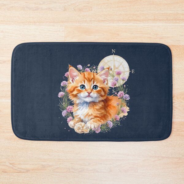 Item preview, Lucky Orange Cat & Nautical Compass | Coastal Cottagecore Art designed and sold by Englandbear.