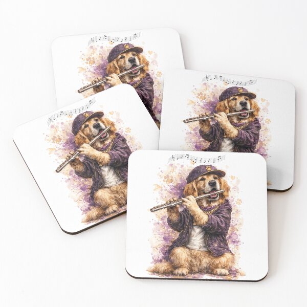Item preview, Watercolor Golden Retriever Dog Playing Flute Music designed and sold by FurryNotes.