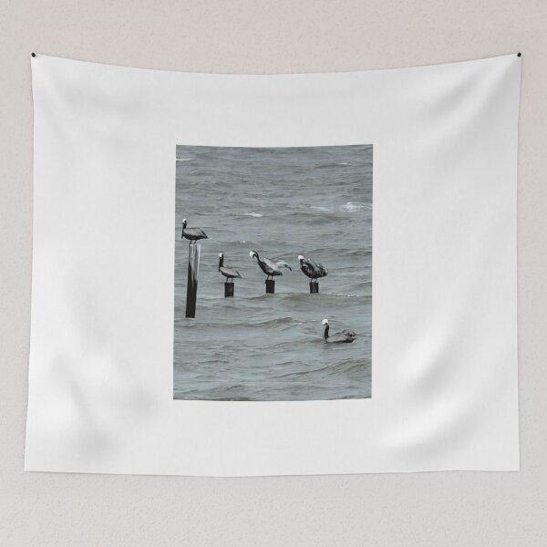 Item preview,     Brown Pelicans Perched on Beach Posts. designed and sold by Pearls1.