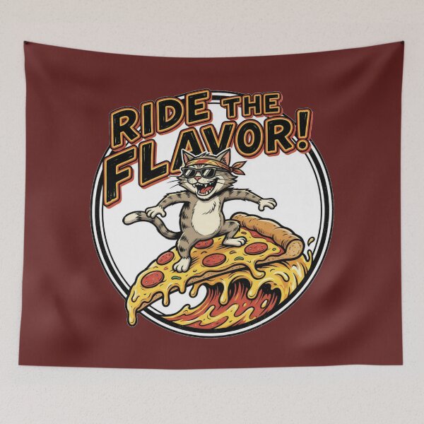 Item preview, Ride The Flavor Funny Surfing Pizza Cat designed and sold by puzzell.