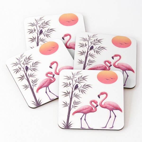 Item preview, Watercolor Flamingos Bamboo Sunset Removable Wall Sticker Design designed and sold by ARTCREATESHOP.