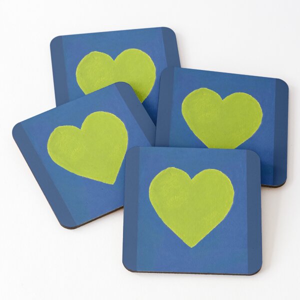 Item preview, Lime Green Heart Blue Background Painting designed and sold by ArtbyAudrey412.