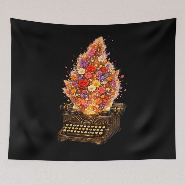 Item preview, Floral Typewriter — Vintage Gold Typewriter Flower Explosion Art designed and sold by ArtoryWorks.