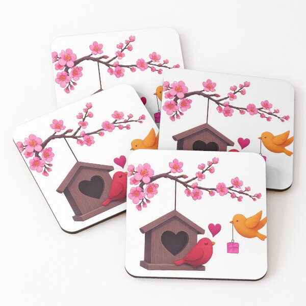 Item preview, Spring Blossom Birdhouse with Red and Yellow Birds Decorative Removable Vinyl Wall Decal designed and sold by ARTCREATESHOP.