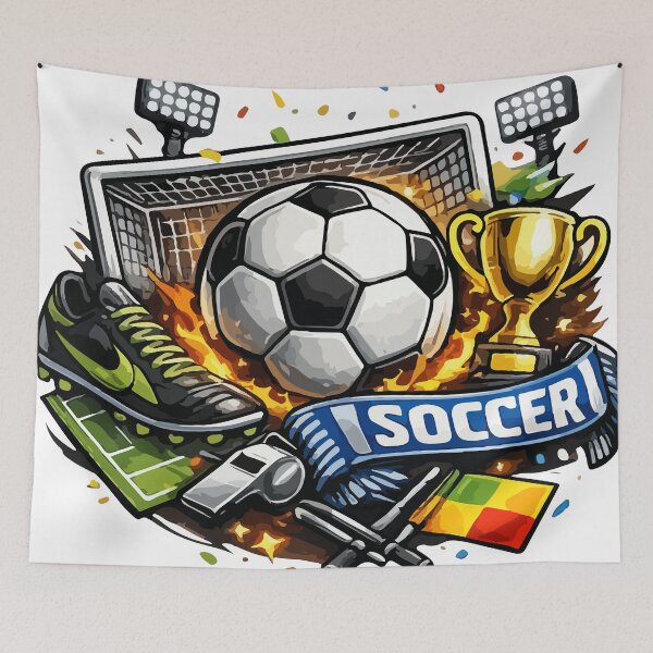 Item preview, Dynamic Soccer Football Graphic Illustration with Ball, Goal, and Trophy designed and sold by YasminTaha.