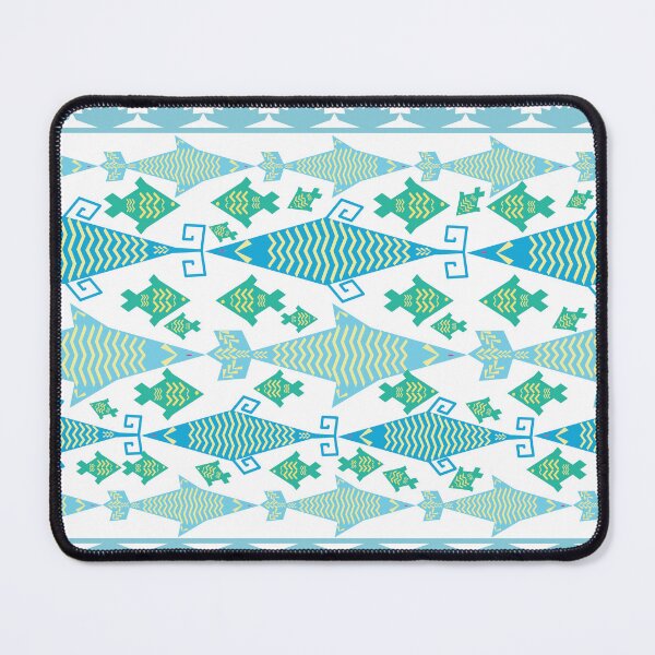 Item preview, Blue Tribal Fish Seamless Pattern with Ethnic Geometric Border Decorative Background designed and sold by EiArtist.