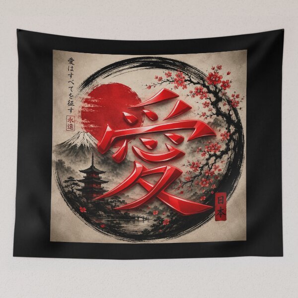 Item preview, Kanji Love | Japanese Cherry Blossom Zen Art designed and sold by BeachBumPics.