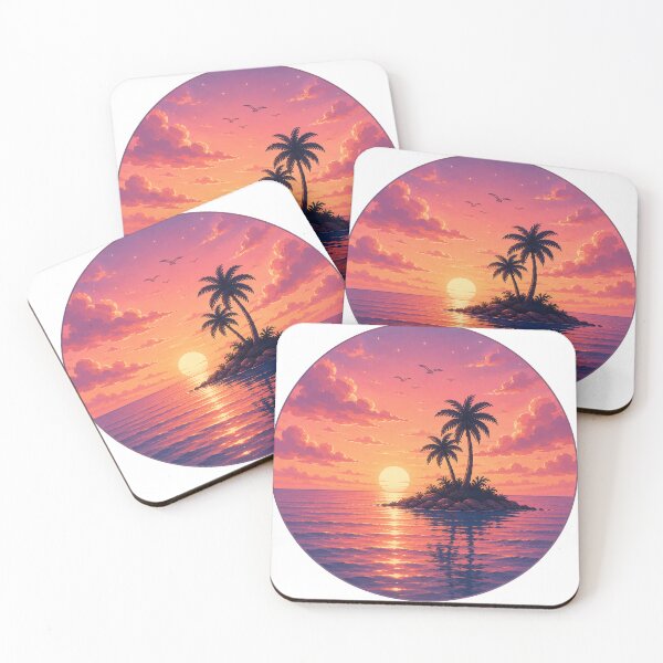 Item preview, Magical Tropical Island Palms Pink Sunset Circle Painting designed and sold by Seculinator.