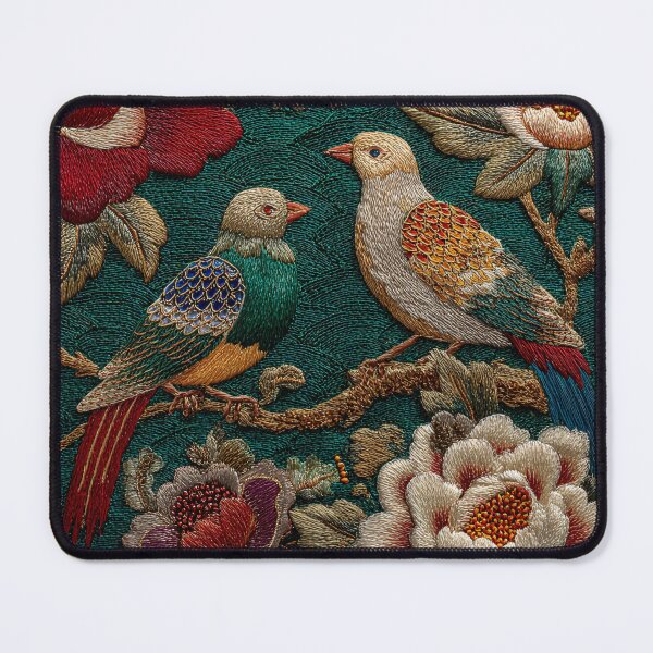 Item preview, Embroidered Songbirds & Peonies – Vintage Floral Bird Art | Asian Botanical Illustration designed and sold by GrinGalore.